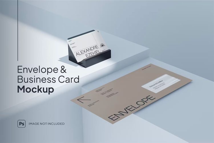 Stationery Mockup 信封名片模型组合展示设计贴图ps文具样机素材模板