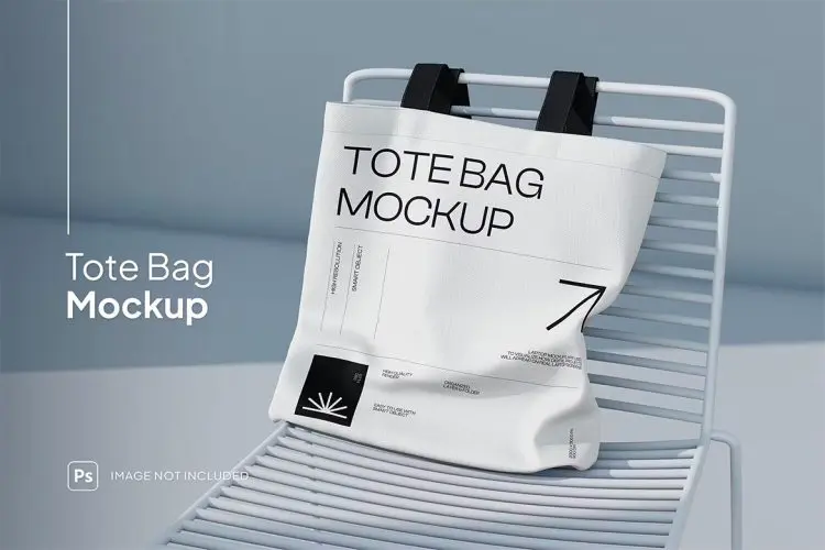 Tote Bag Mockup 椅子上的帆布手提袋购物袋模型品牌推广设计贴图ps样机素材