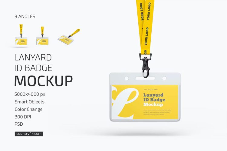 Lanyard ID Badge Mockup Set 带挂绳吊绳的ID门禁卡工作入场证模型吊绳卡片设计贴图ps样机素材