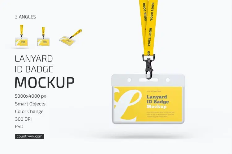 Lanyard ID Badge Mockup Set 带挂绳吊绳的ID门禁卡工作入场证模型吊绳卡片设计贴图ps样机素材