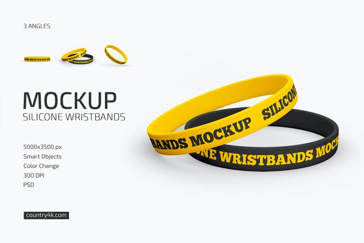 Silicone Wristbands Mockup Set 硅胶橡皮腕带模型品牌logo标识设计贴图ps样机素材