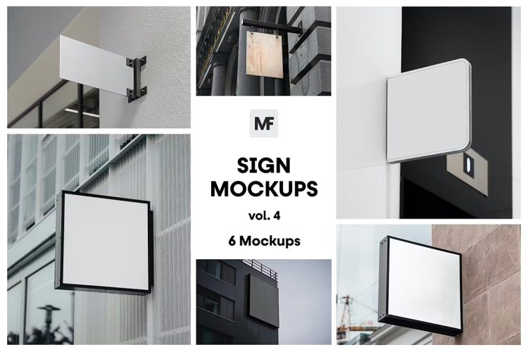 Signage Mockups vol.4 – Advertising 户外墙面店铺导视牌标牌广告牌模型展示设计贴图ps样机素材