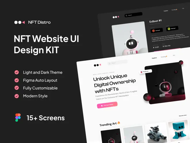 NFT Distro – NFT Website UI Design KIT  15屏国NFT网站网页用户界面设计模板UI设计套件