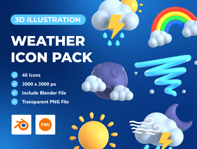 Weather 3D Icon Set  46款3D立体天气预报气象预告图标Icons设计素材