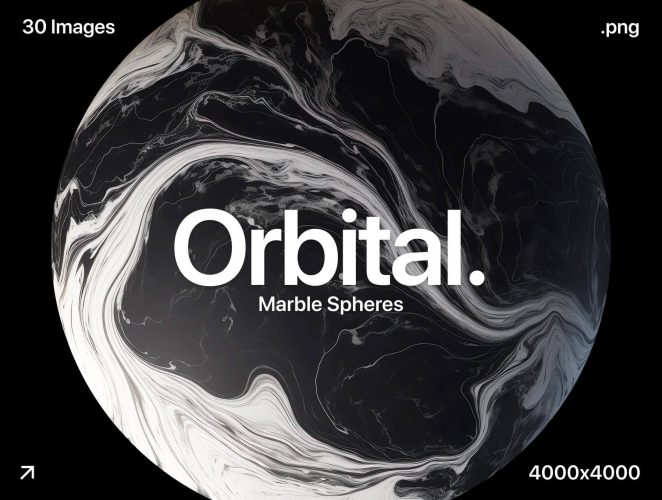 Orbital – Marble Spheres  30款黑白单色抽象艺术大理石纹星球天体圆形背景png免抠图片素材