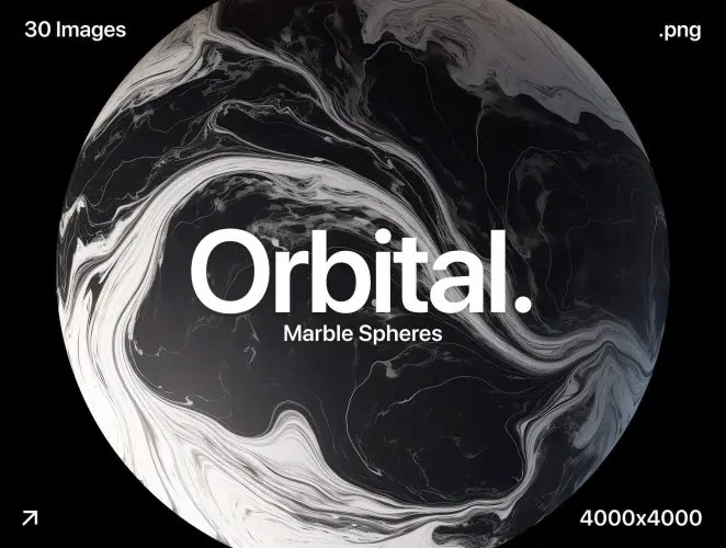 Orbital – Marble Spheres  30款黑白单色抽象艺术大理石纹星球天体圆形背景webp免抠图片素材