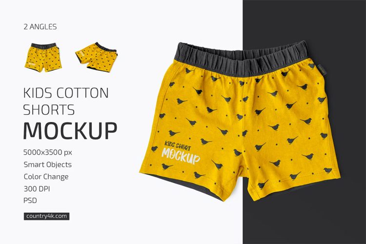 Kids Cotton Shorts Mockup Set 儿童棉质运动短裤模型品牌标识印花设计贴图ps样机素材