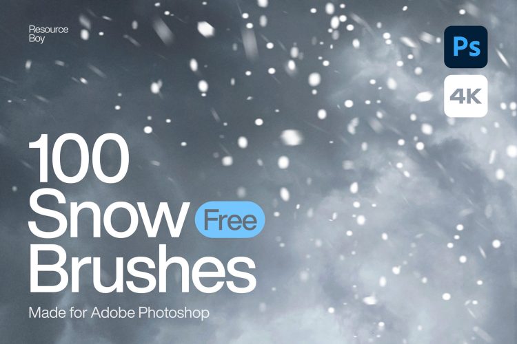 100 Snow Photoshop Brushes  100款冬季飘雪降雪透明模糊雪花逼真下雪ps笔刷abr插件设计素材