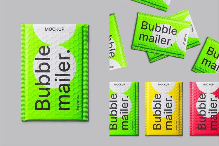 Bubble Mailer Mockups Pack 气泡邮寄快递包裹模型品牌包装logo标识设计贴图ps样机素材