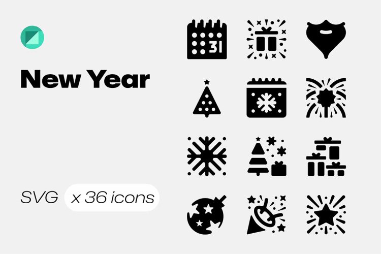 New Year Icons  36款圣诞节新年庆典节日派对主题元素面性图标矢量icon素材SVG