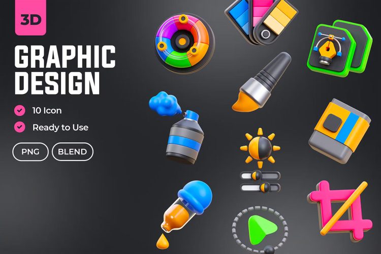 Graphic Design 3D Icons  20款设计师制图软件工具演示插图3D图标icon素材png免抠图片