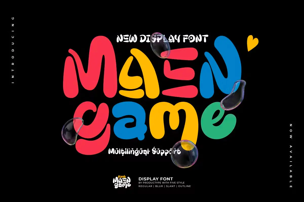 Maengame – Display Font  5款Maengame趣味卡通时尚潮流游戏广告创意海报标题手写英文字体