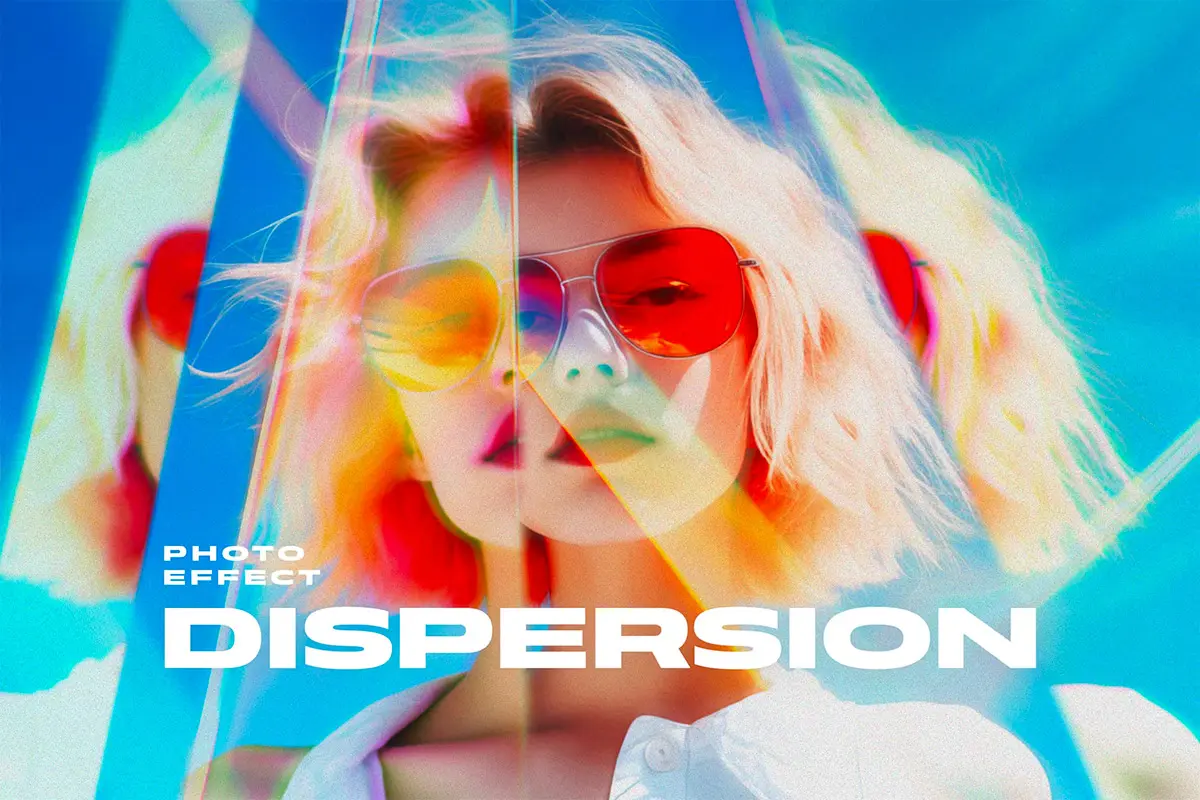 Prism Dispersion Photo Effect 时尚艺术光学棱镜折射光栅玻璃反射光谱图像照片滤镜ps样机特效