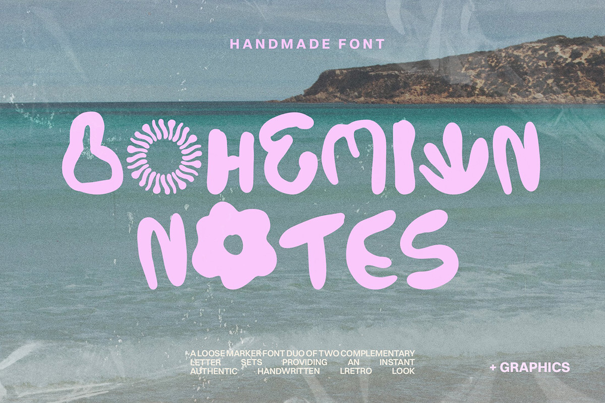 Bohemian Notes Bold Handmade Font 创意趣味卡通手写波西米亚风海报标题LOGO徽标设计英文字体