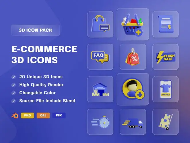 E-Commerce & Online Shopping 3D Icon Pack  20款趣味时尚卡通电商购物大促创意3D立体icon图标设计素材源文件