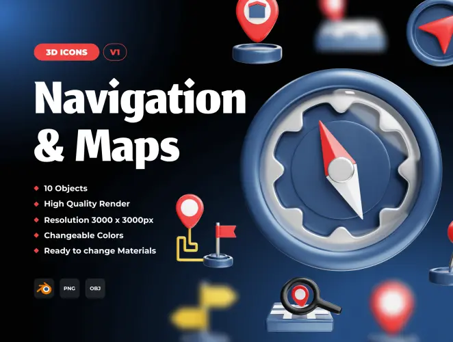Navigation And Maps 3D Icon  10款3D地图导航应用icon小图标素材下载