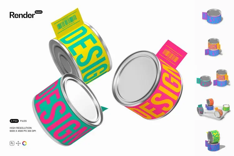 Paint Can Mockup Set  时尚创意密封金属油漆罐产品包装设计作品贴图ps样机素材展示效果