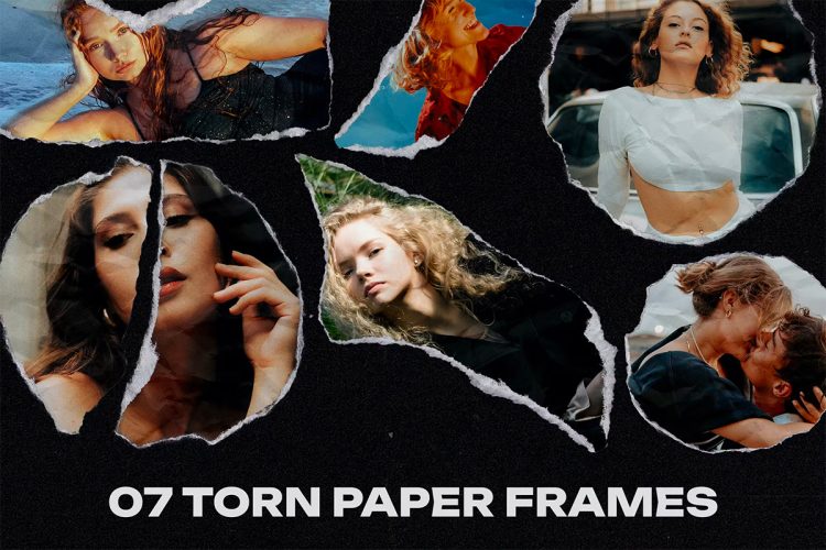 07 Torn Paper Frames 照片撕纸边框轮廓撕裂拼贴ps特效样机素材