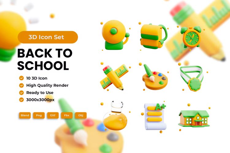 Back To School 3D Icon  20款学校教育学习项目演示3D图标icon设计素材png免抠图片