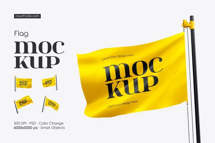 Flag Mockup Set 户外旗杆上的旗帜模型广告展示设计贴图ps样机素材