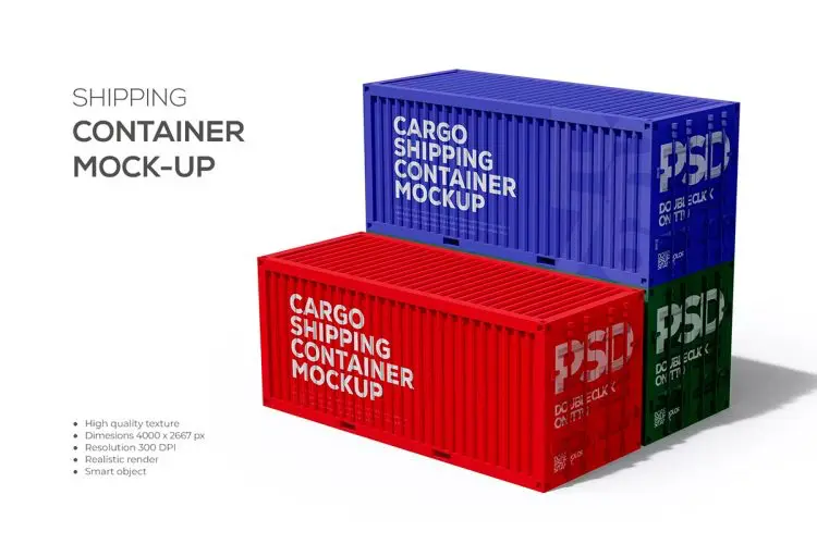 Shipping container mockup 海运物流运输集装箱模型品牌logo设计是贴图ps样机素材