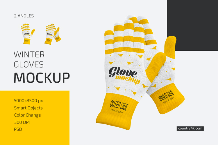 Winter Gloves Mockup Set 冬季时尚保暖羊毛手套模型品牌logo设计贴图ps样机素材