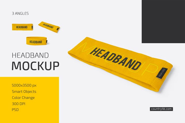 Headband Mockup Set 时尚瑜伽运动头带发带头巾模型品牌logo设计贴图ps样机素材