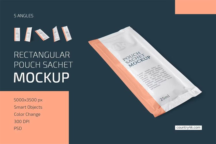 Rectangular Pouch Sachet Mockup Set 餐巾香囊湿巾包装袋模型品牌logo标识说明设计贴图ps样机素材