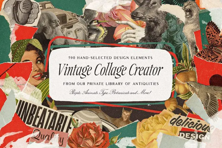 Ultimate Vintage Collage Creator  590款美式复古怀旧人物植物风景古董撕纸艺术拼贴webp免抠图片素材