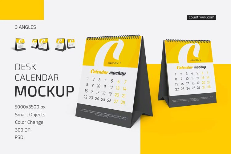 Desk Calendar v05 Mockup Set 办公室桌面台历日历月历年历模型标识日期展示设计贴图ps样机素材