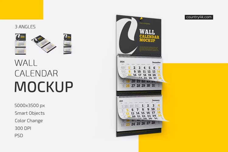 Wall Calendar v03 Mockup Set 悬挂圈装挂历月历年历模型展示设计贴图ps样机素材