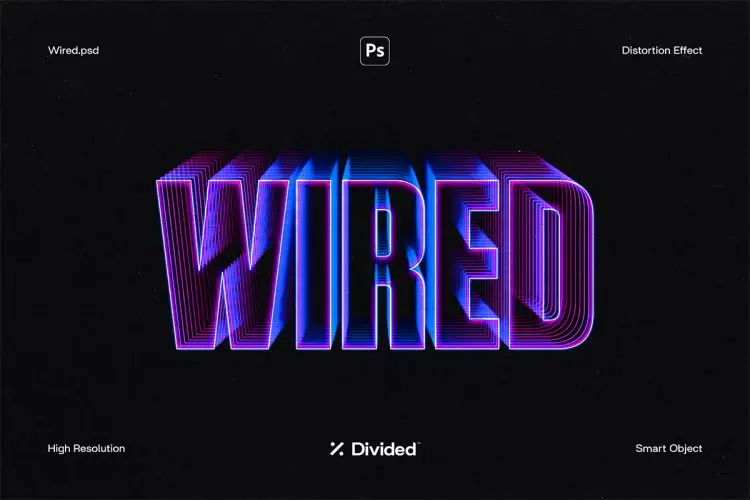 Wired Text Distortion Effect 科幻未来3D立体线性失真文本字母标题ps特效样机素材