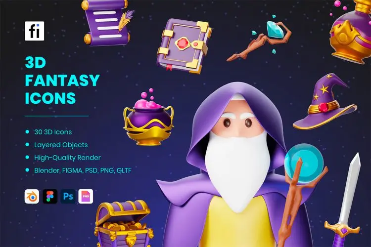 3D Fantasy Icons  3D立体古代战争游戏主题插图图标icon设计素材ps分层改色模板