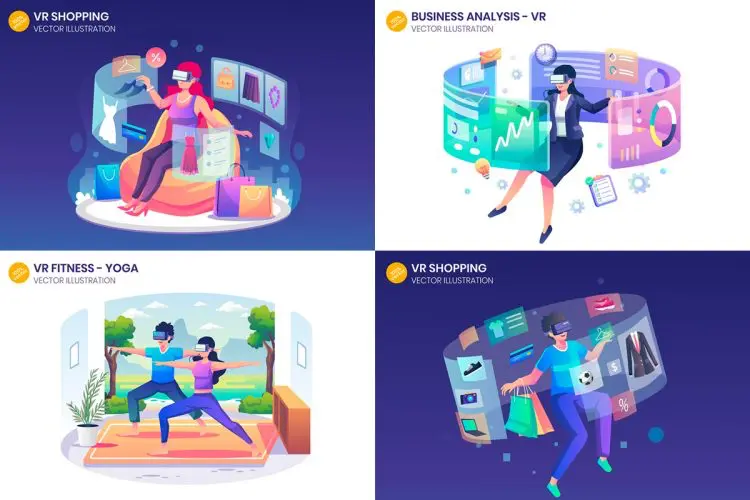 VR Gaming Flat Illustration  31幅科技未来VR虚拟现实技术产品发布会场景演示矢量插画图片国外设计素材