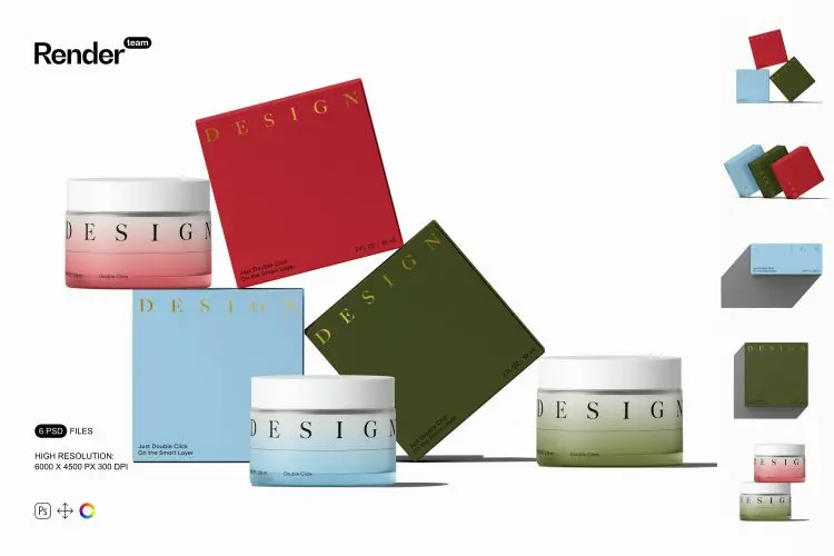 Paper Box and Cosmetic Jar Mockups  7款极简时尚美妆化妆品精华乳面霜包装设计ps样机素材展示效果图