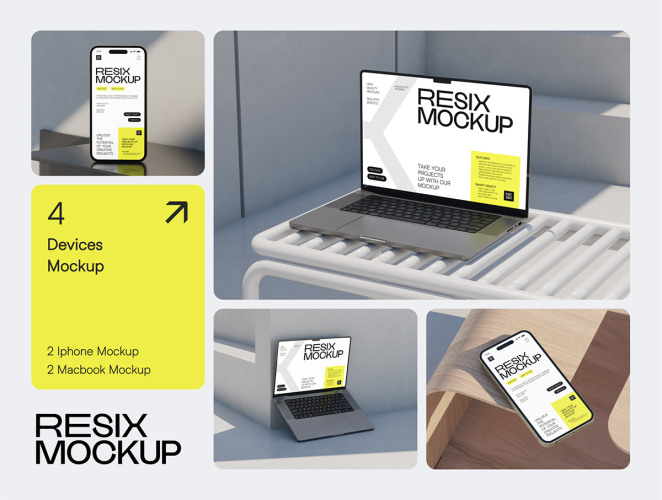 Resix – Clean Style Branding Mockup Bundle  17款品牌形象VI应用数码文具导视服装设计作品ps样机展示效果图