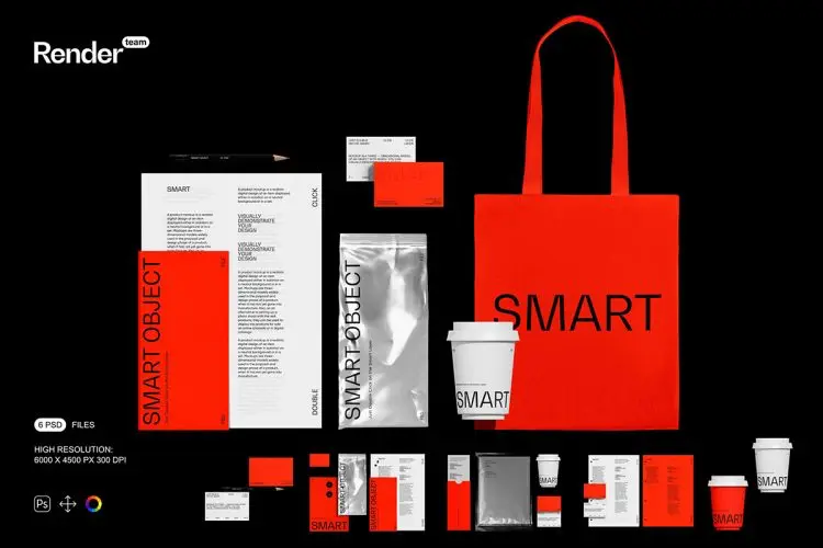 Brand Identity Mockup Set  6款咖啡品牌形象定位VI纸杯包装文具设计作品ps样机展示效果图