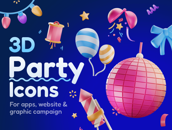 Party & Celebration Ornament 3D Icon Set  20款卡通派对和庆祝装饰3D图标集插图插画png免抠设计素材