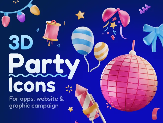 Party & Celebration Ornament 3D Icon Set  20款卡通派对和庆祝装饰3D图标集插图插画webp免抠设计素材