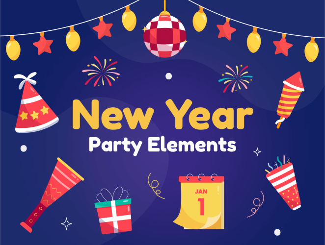 Revelry – New Year Party Elements Illustration Set  25款趣味卡通新年节日生日派对庆典扁平化插图插画png免抠图片素材