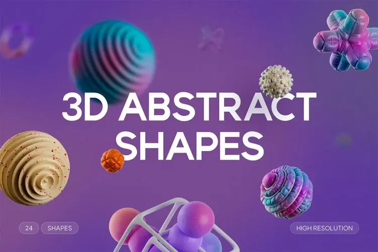 3D Unique Abstract Shape Elements  24款3D抽象艺术金属充气科幻立体几何图形背景webp免抠图片素材