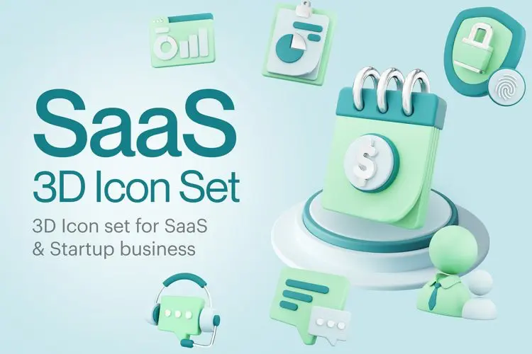 SaaS System Intergration 3D Icon Set  20款国外SaaS应用网站数字产品3D图标web icons素材下载