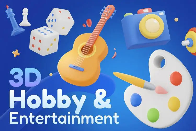 Hobbly – Hobby Entertain 3D Icon  20款趣味卡通3D立体业余兴趣爱好运动活动icon图标webp免抠图片素材