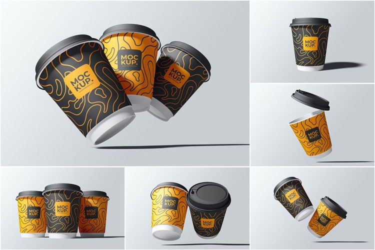 Drink Cup Mockup  6款悬浮一次性饮料杯咖啡杯模型品牌标识包装设计贴图ps样机素材