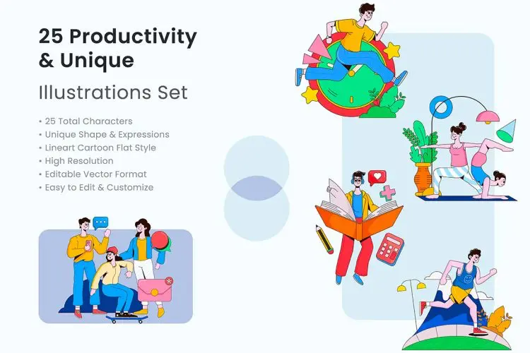 Productivity Object Illustration  15款瑜伽健身有氧运动工作生活场景贴纸插画设计webp免抠图素材下载