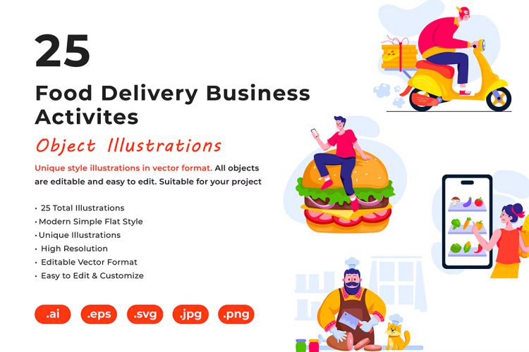 Food Delivery Business Object Illustration  25幅美食配送插画设计外卖送餐插画矢量图片