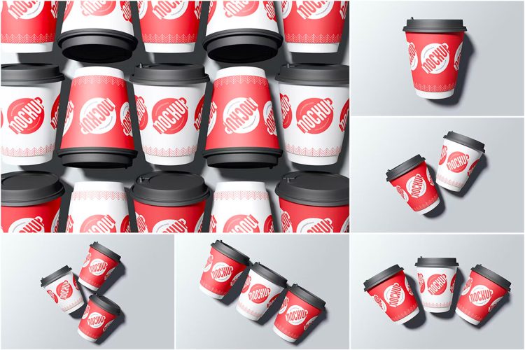 Drink Cup Mockup Top View  6款一次性饮料杯咖啡杯水杯模型品牌包装设计贴图ps样机素材