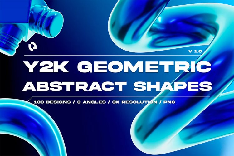 Y2K Geometric Shape – 3D Icon Set  300款复古Y2K风3D立体几何抽象艺术图形Icons图标PNG免抠图设计素材