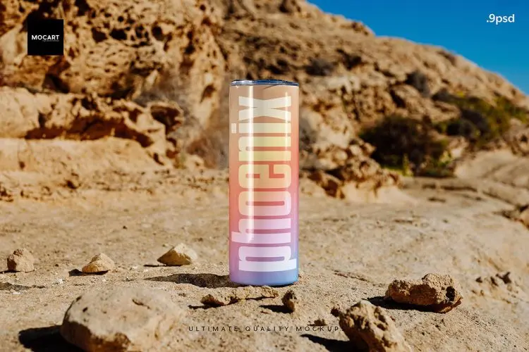 Tumbler Mockup Set v.4  9款海边背景薯片零食食品包装罐设计展示贴图PSD样机模板效果图素材