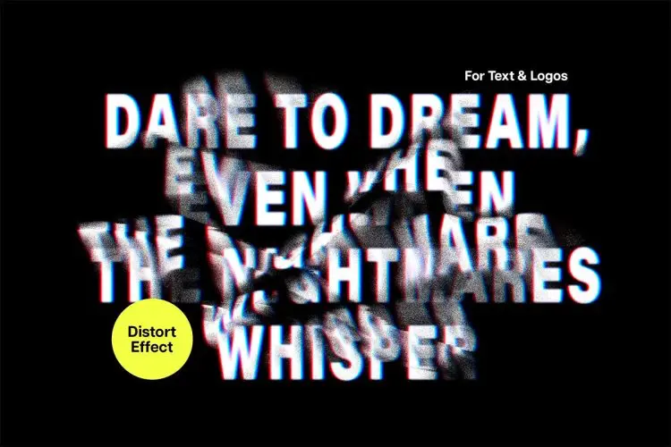 Distorted Glitch Text Effect 抽象信号故障位移迷幻毛刺文本字母标题ps特效样机素材